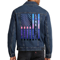 Lake Life American Flag Dock Sunset Wakeboarder Power Boat Zip Hoodie Men Denim Jacket | Artistshot