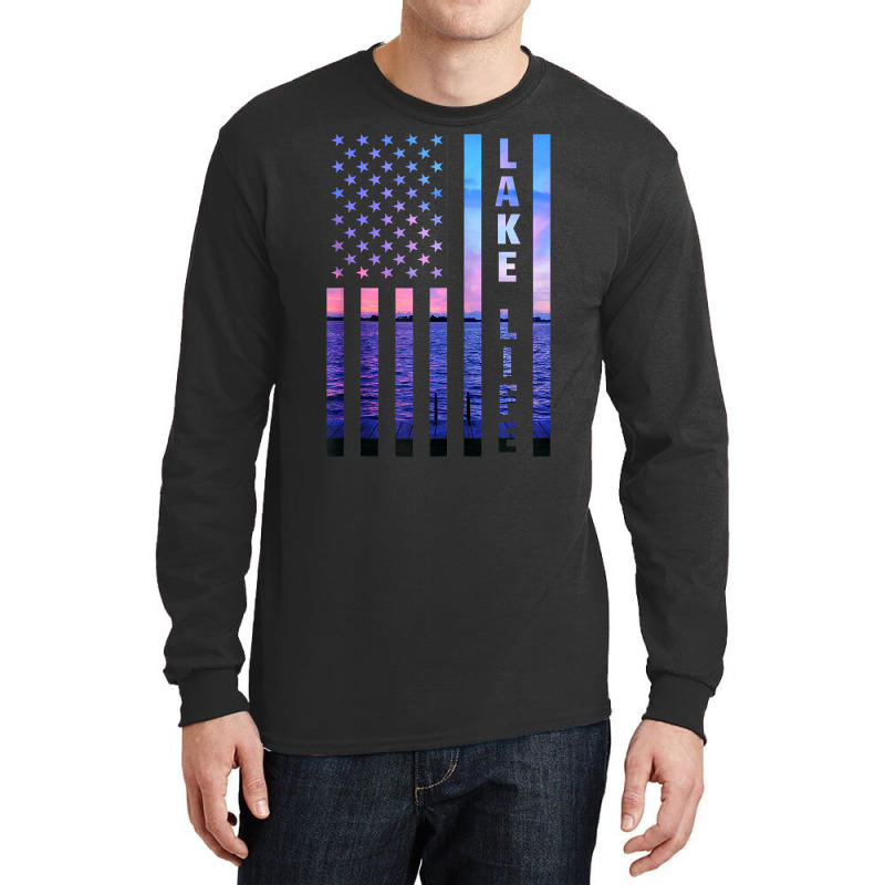 Lake Life American Flag Dock Sunset Wakeboarder Power Boat Zip Hoodie Long Sleeve Shirts | Artistshot