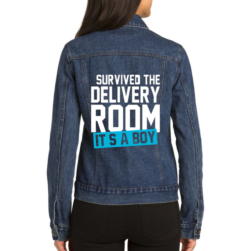 Survived The Delivery Room It's A Boy Funny Ladies Denim Jacket by nbobatiga | Artistshot