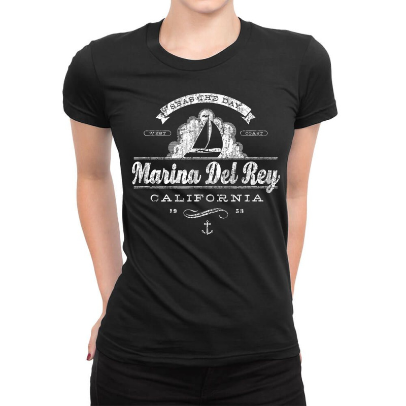 Marina Del Rey Ca Sailboat T Shirt Vintage Nautical Tee Ladies Fitted T-Shirt by nycerecoverdell | Artistshot