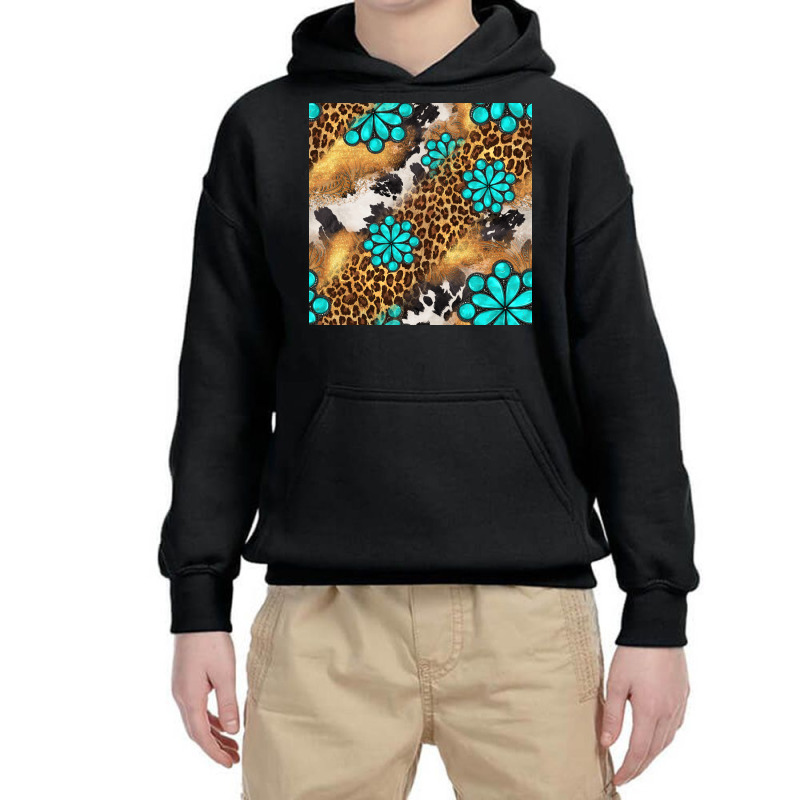 Western Turquoise Gemstone Seamless Pattern Youth Hoodie | Artistshot