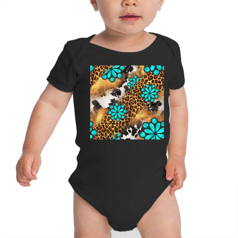 Western Turquoise Gemstone Seamless Pattern Baby Bodysuit | Artistshot