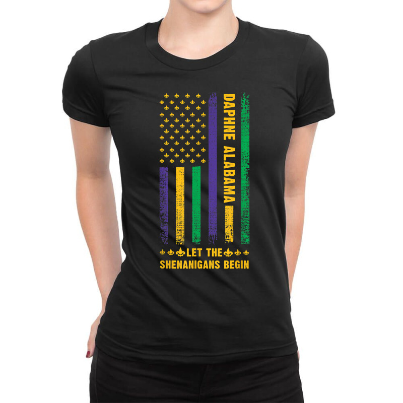 Mardi Gras Daphne Alabama Fleur De Lis American Flag T Shirt Ladies Fitted T-Shirt by nayarilorenzi | Artistshot