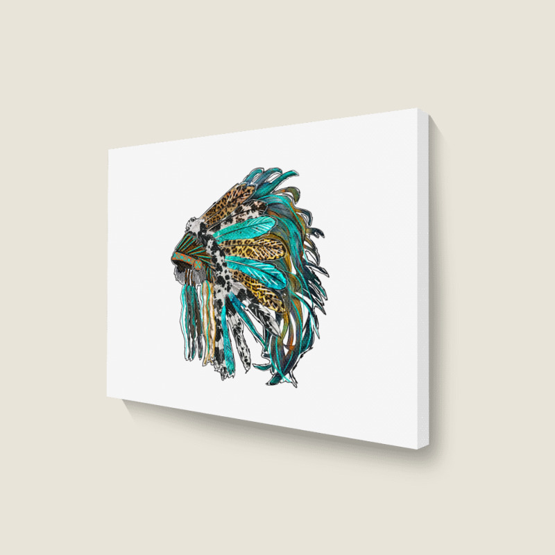 Indian Feather Headdress With Western  Patterns Landscape Canvas Print | Artistshot