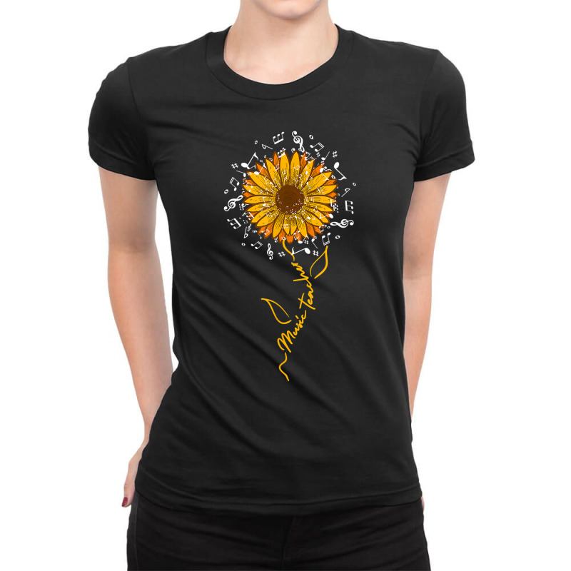 Music Teacher Musical Notes Musician Music Lover Sunflower T Shirt Ladies Fitted T-Shirt by morelypylagertq | Artistshot