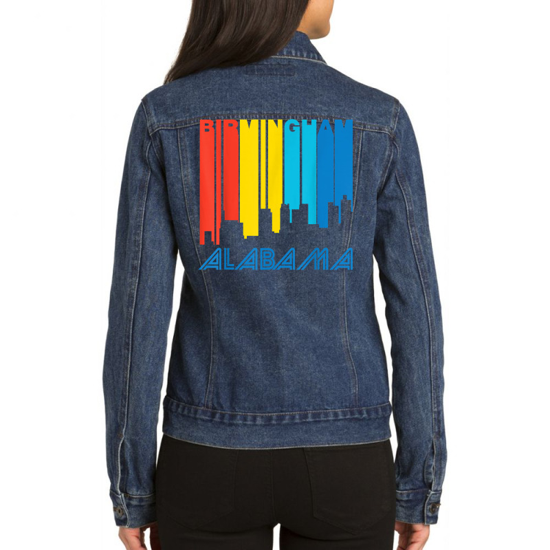 Retro 1970's Style Birmingham Alabama Skyline T Shirt Ladies Denim Jacket by rainandehay | Artistshot