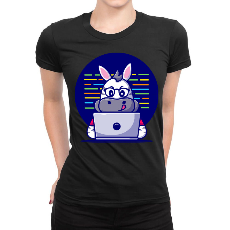 Cute Zebra Working On Laptop Cartoon T  Shirt Cute Zebra Working On La Ladies Fitted T-Shirt by jaylinconsidine282 | Artistshot