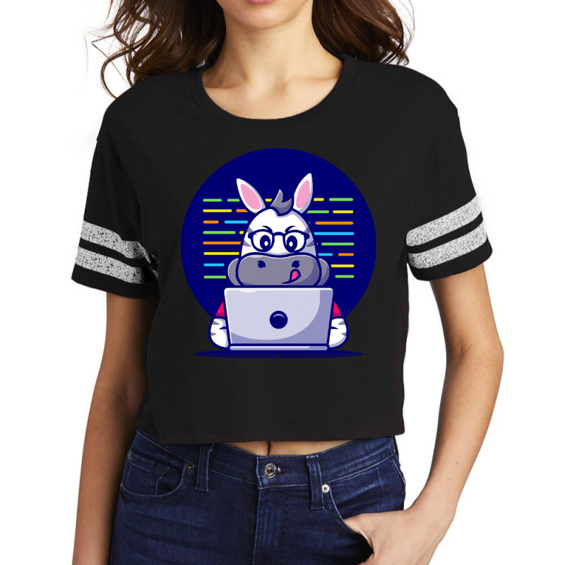 Cute Zebra Working On Laptop Cartoon T  Shirt Cute Zebra Working On La Scorecard Crop Tee by jaylinconsidine282 | Artistshot