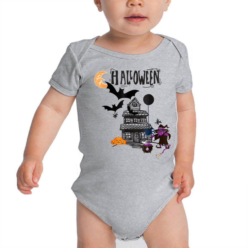 Funny Halloween Witch Haunted Castle, Flying Bats Wicca Tee T Shirt Baby Bodysuit | Artistshot