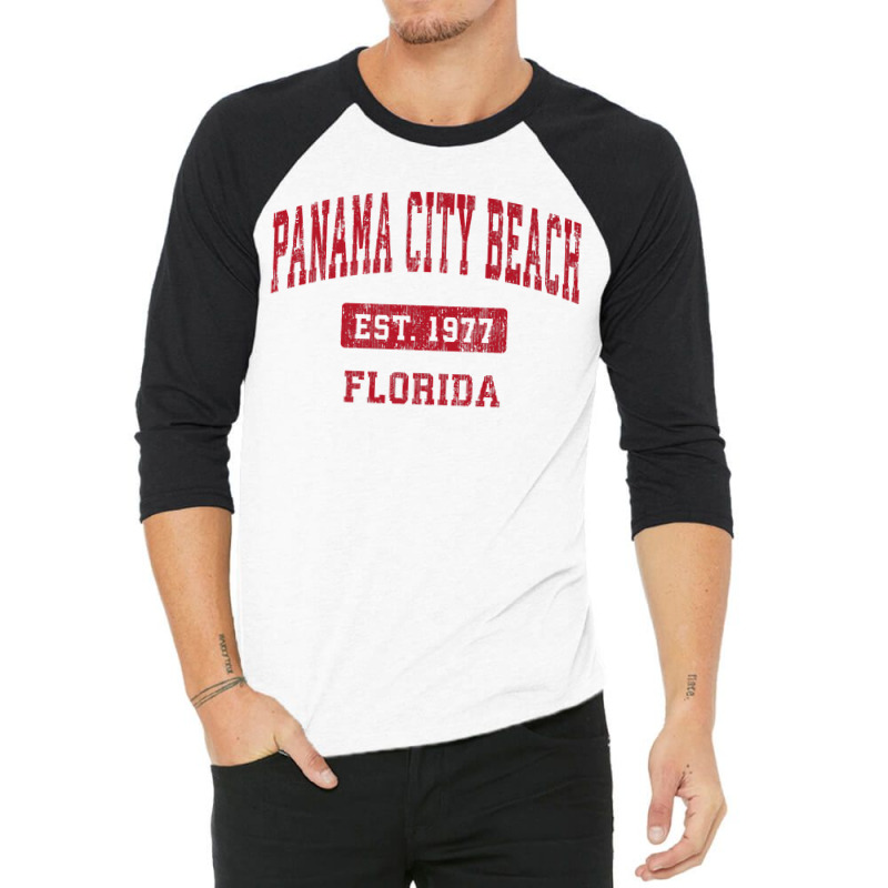 Mens Panama City Beach Florida Fl Vintage Sports Design Red Desig Prem 3/4 Sleeve Shirt by PhoebeHaggett | Artistshot