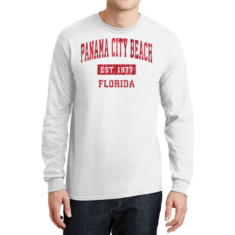 Mens Panama City Beach Florida Fl Vintage Sports Design Red Desig Prem Long Sleeve Shirts by PhoebeHaggett | Artistshot