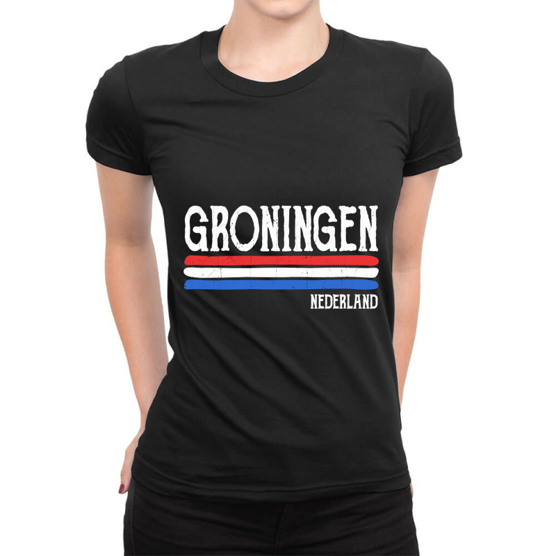 Vintage Groningen Dutch Flag Colors Netherlands Ladies Fitted T-Shirt by Binhthai9809 | Artistshot