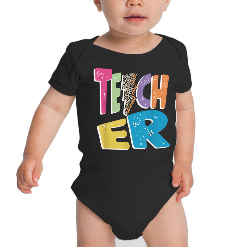 Teacher Colorful Distressed Leopard Lightning Bolt Trendy T Shirt Baby Bodysuit by morelypylagertq | Artistshot