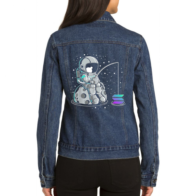 Solana Fishing, Crypto Bullrun Sol Token Rich Millionaire T Shirt Ladies Denim Jacket by James William | Artistshot