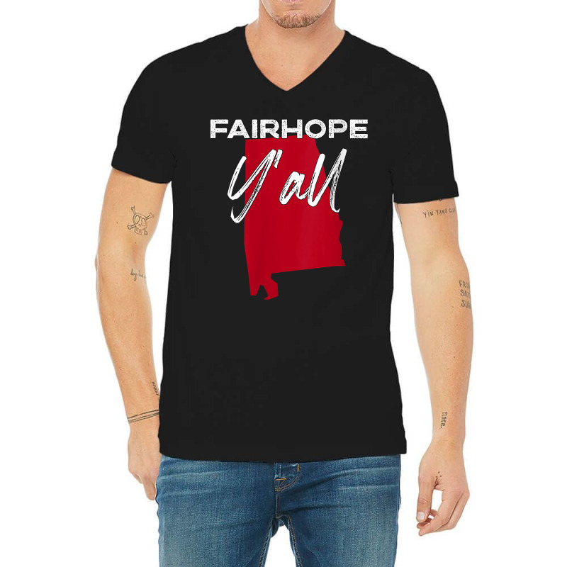 Womens Fairhope Alabama Y'all Al Pride State Map Cute V Neck T Shirt V-Neck Tee by paisleafuscaldo | Artistshot