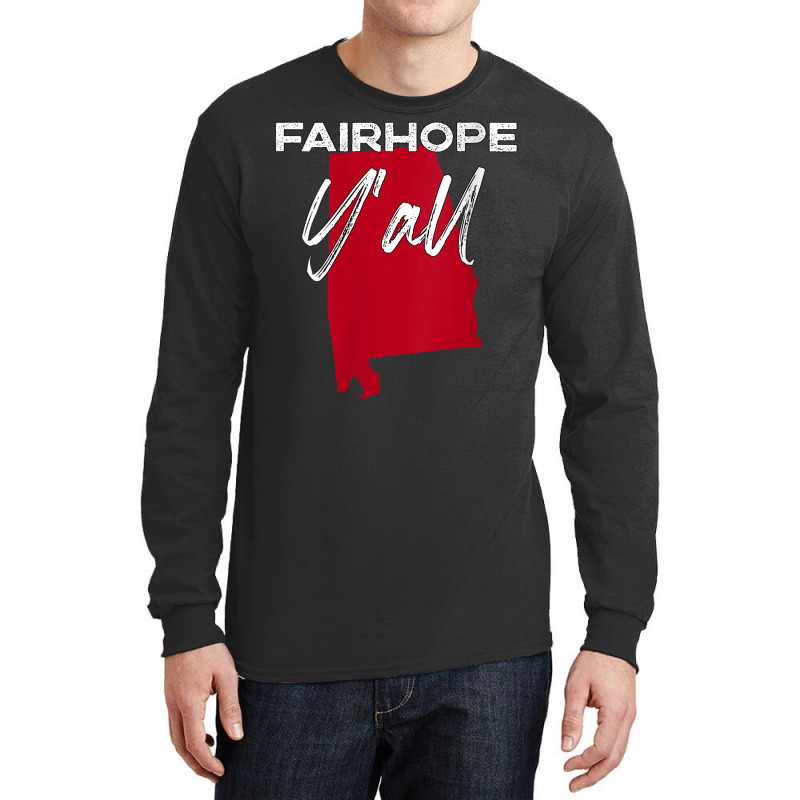 Womens Fairhope Alabama Y'all Al Pride State Map Cute V Neck T Shirt Long Sleeve Shirts by paisleafuscaldo | Artistshot