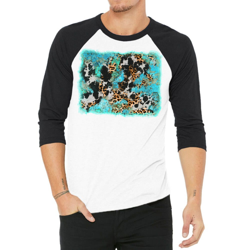 Turquoise Cowhide Leopard Background 3/4 Sleeve Shirt | Artistshot