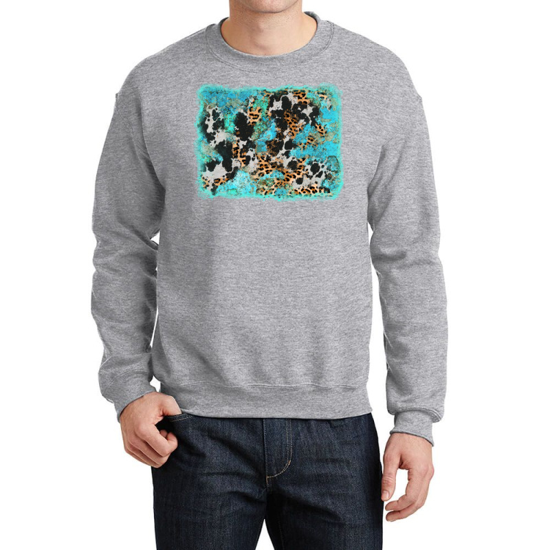 Turquoise Cowhide Leopard Background Crewneck Sweatshirt | Artistshot