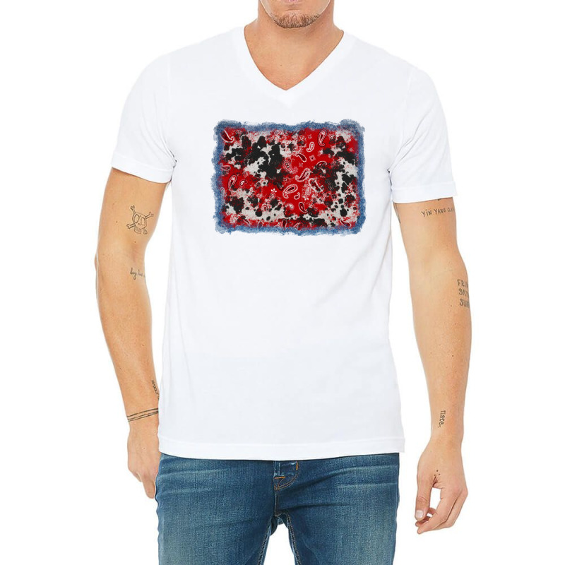 Bandana Cowhide Denim Background V-neck Tee | Artistshot