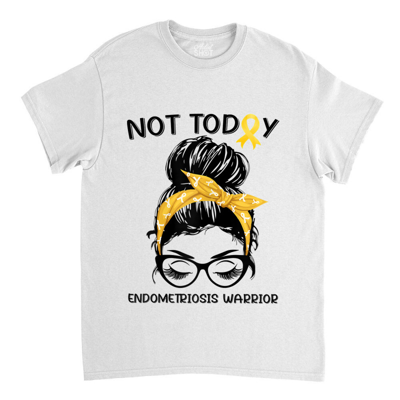 Womens Endometriosis Warrior Messy Bun Yellow Ribbon Endo Awareness Classic T-shirt | Artistshot