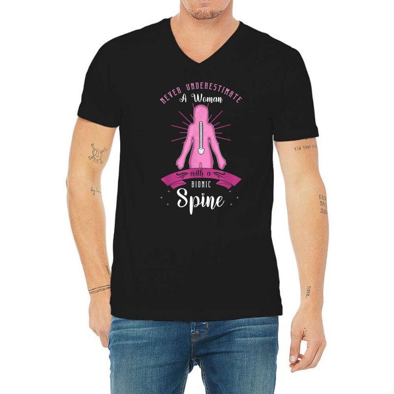 Bionic Spine Surgery Survivor Back Spinal Fusion Lumbar T Shirt V-Neck Tee by mikidicosmo | Artistshot