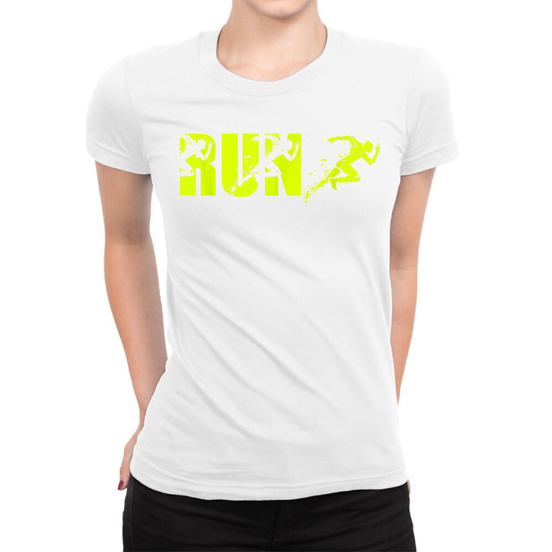 Running Men Athletic Ability To Speed Run Faster Particles Ladies Fitted T-Shirt by CharlesLCross | Artistshot