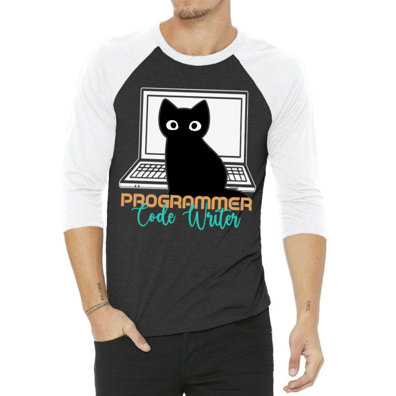 Funny Cat Programmer Code Writer Programming Codin 3/4 Sleeve Shirt | Artistshot