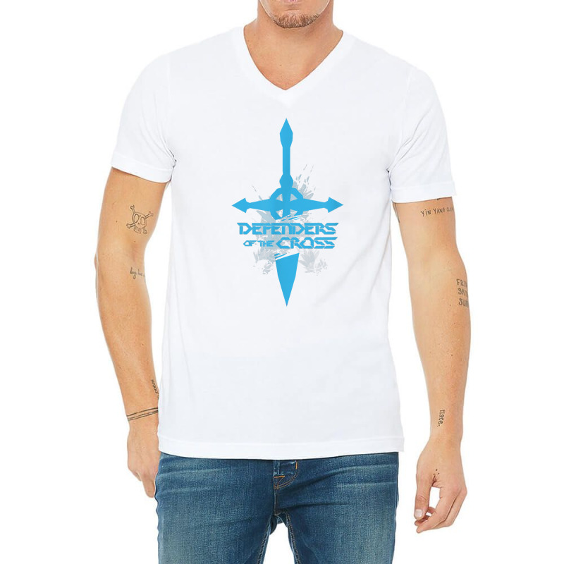 Silhouette Cyan Cross Sword T Shirt V-neck Tee | Artistshot