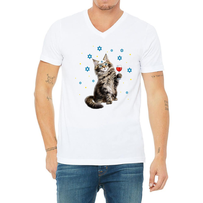 Happy Passover Maine Coon Cat Funny Seder Jewish Holiday Premium V-Neck Tee by CharlesLCross | Artistshot