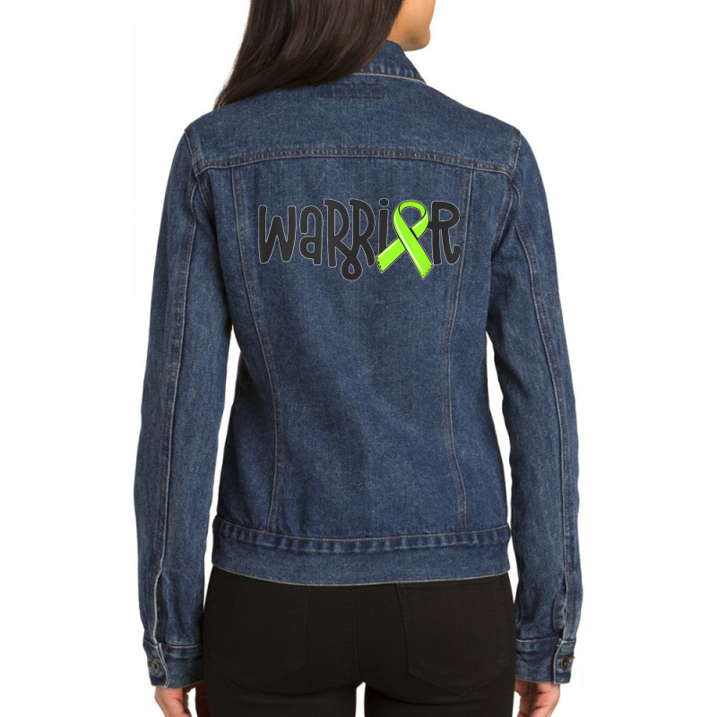 Warrior Lyme Disease Awareness Lime Green Ribbon Tick Tank Top Ladies Denim Jacket by CharlesLCross | Artistshot