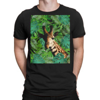 Big Palm Leaves Pattern Blue Color T  Shirt Giraffe Jungle Monstera Pa T-shirt | Artistshot