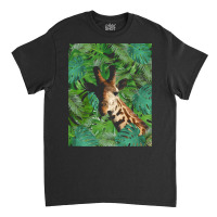 Big Palm Leaves Pattern Blue Color T  Shirt Giraffe Jungle Monstera Pa Classic T-shirt | Artistshot