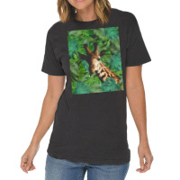 Big Palm Leaves Pattern Blue Color T  Shirt Giraffe Jungle Monstera Pa Vintage T-shirt | Artistshot