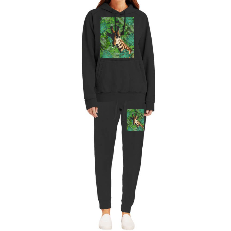 Big Palm Leaves Pattern Blue Color T  Shirt Giraffe Jungle Monstera Pa Hoodie & Jogger Set | Artistshot