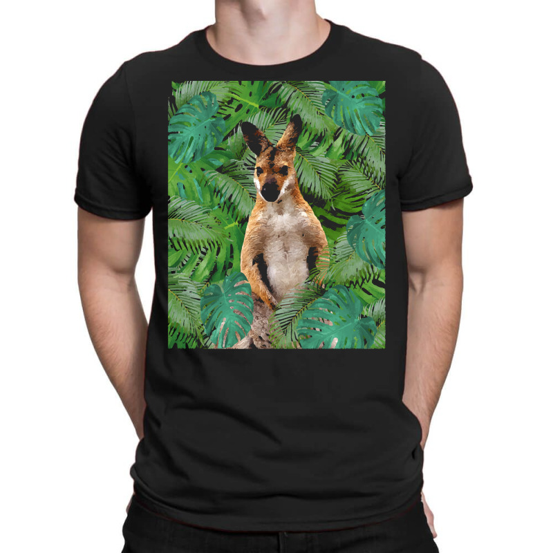 Big Palm Leaves Pattern Blue Color T  Shirt Wallaby Jungle Leaves Mons T-shirt | Artistshot