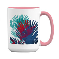 Big Palm Leaves Pattern Blue Color T  Shirtpalm Leaves Pattern Blue Co 15 Oz Coffee Mug | Artistshot