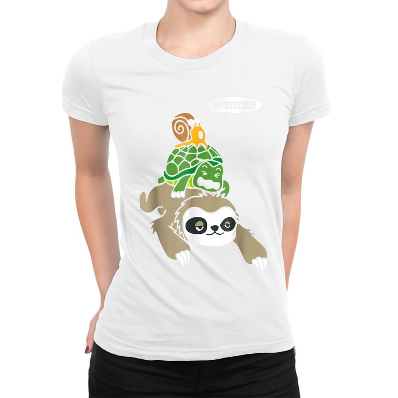 Sloth Turtle Snail Animal Running Wildlife Slowly Ladies Fitted T-Shirt by CharlesLCross | Artistshot