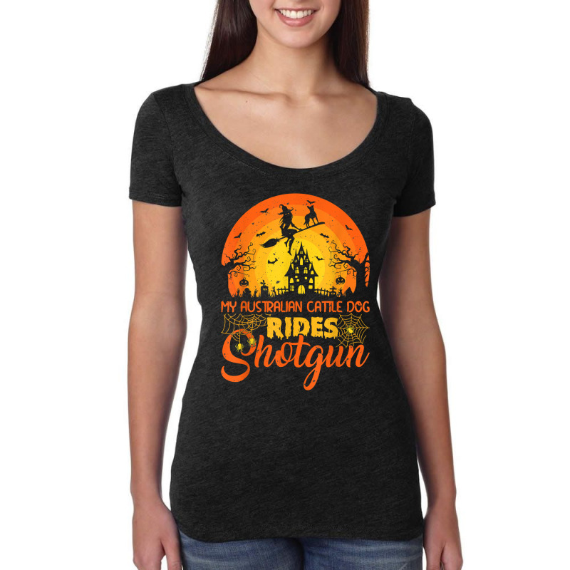 Vintage Sunset Australian Cattle Dog Ride Shotgun Halloween T Shirt Women's Triblend Scoop T-shirt by cucciailleveretcq | Artistshot