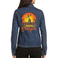 Vintage Sunset Australian Cattle Dog Ride Shotgun Halloween T Shirt Ladies Denim Jacket | Artistshot