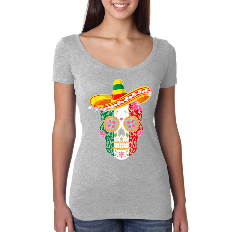 Fiesta Sugar Skull Rose Calavera Mexican Flag Cinco De Mayo  Copy Women's Triblend Scoop T-shirt by CharlesLCross | Artistshot