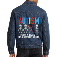 Dabbing Skeleton Not A Disability Autism Awareness Men Denim Jacket | Artistshot