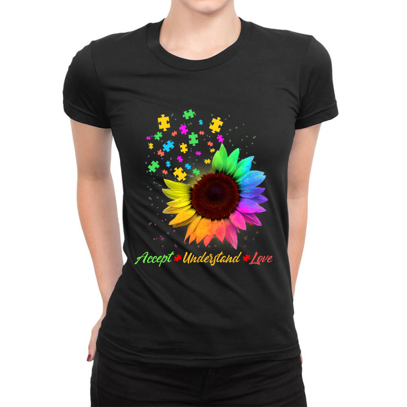 Sunflower Autism Awareness Day Accept Understand Love Ladies Fitted T-Shirt by LindsayYuha | Artistshot