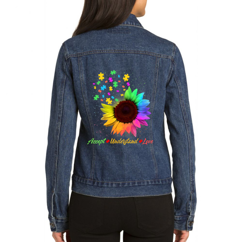 Sunflower Autism Awareness Day Accept Understand Love Ladies Denim Jacket by LindsayYuha | Artistshot