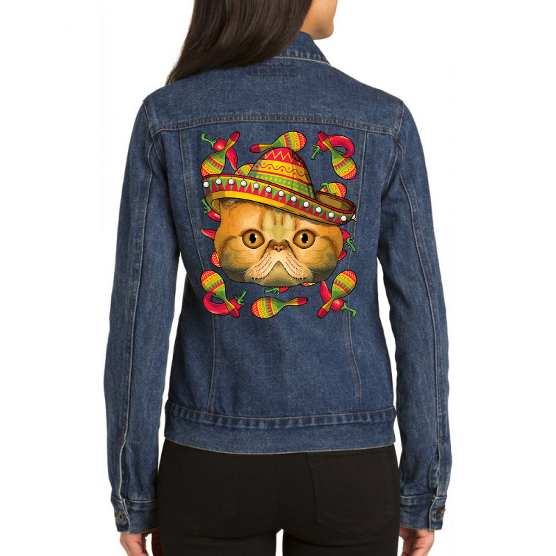 Cinco De Mayo Exotic Shorthair Sombrero Mexican Cat Fiesta T Shirt Ladies Denim Jacket by Binhthai9809 | Artistshot