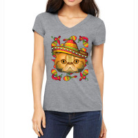 Cinco De Mayo Exotic Shorthair Sombrero Mexican Cat Fiesta T Shirt Women's V-neck T-shirt | Artistshot