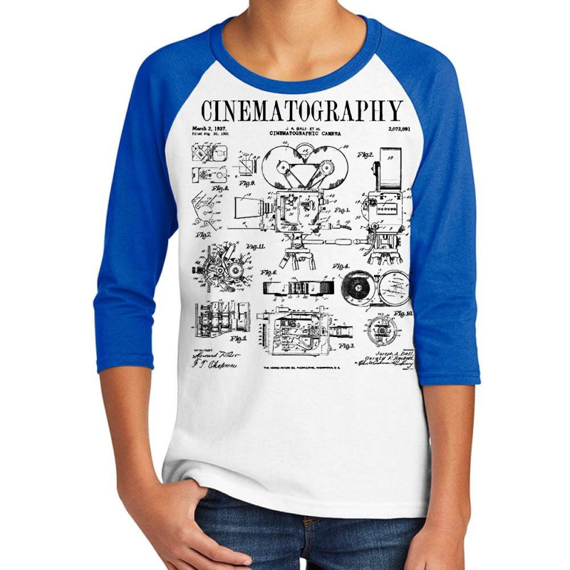 Movie Camera Vintage Patent T  Shirt Cinematography Movie Film Camera Youth 3/4 Sleeve by guillemotmare | Artistshot