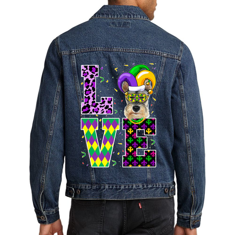 I Love Mardi Gras Festival Party Lover Funny Schnauzer Dog Premium T S Men Denim Jacket | Artistshot