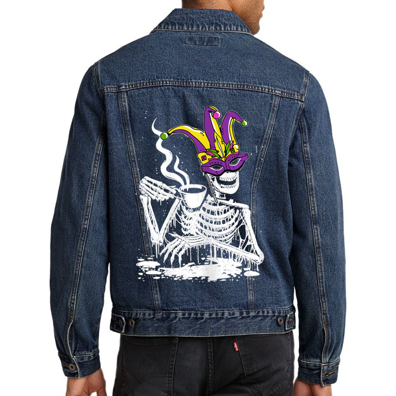 Womens Skeleton Drinking Coffee Mardi Gras Masquerade Parade Party T S Men Denim Jacket | Artistshot