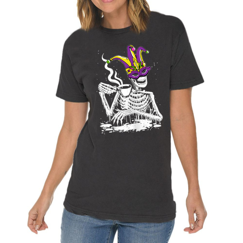 Womens Skeleton Drinking Coffee Mardi Gras Masquerade Parade Party T S Vintage T-shirt | Artistshot