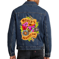 World Okayest Dm D20 Dice Gaming Rpg Board Games T Shirt Men Denim Jacket | Artistshot